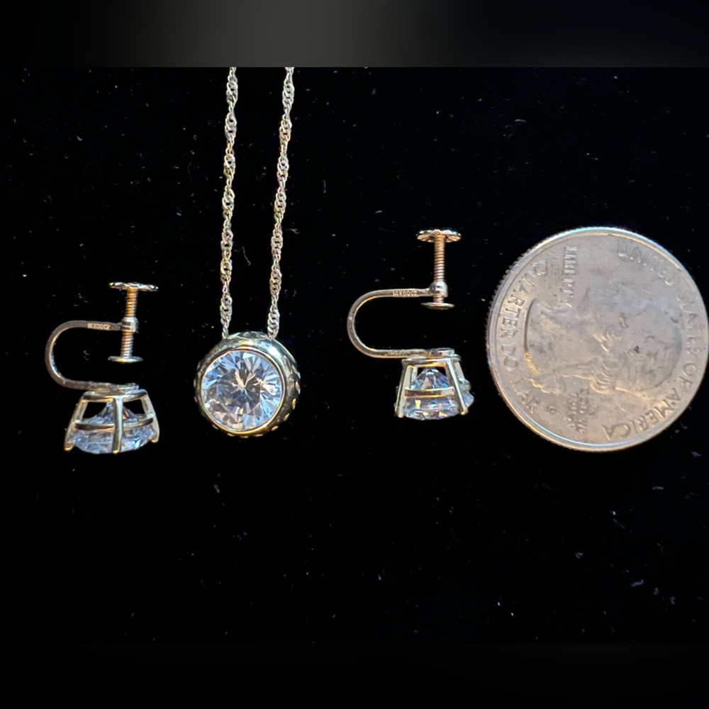 Vintage 14K Gold and Cubic Zirconia Earrings and Necklace Set